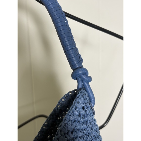 Madewell The Camren Blue Straw Bag Purse Leather Trim Distant Ocean Charm Scarf - Picture 5 of 9